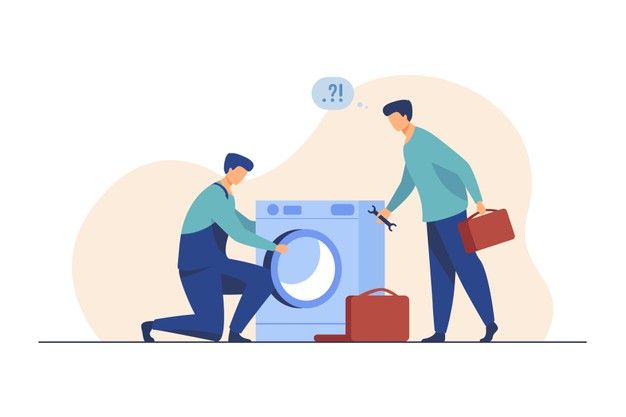 Free Vector _ Two repairmen fixing washing machine_ Handymen, mentor and intern with tools flat illustration.jpg